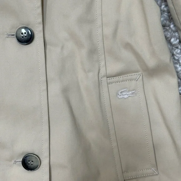 NEW Lacoste Women's Beige light Khaki Short trench coat pea coat . NWT size 38 - Picture 6 of 9